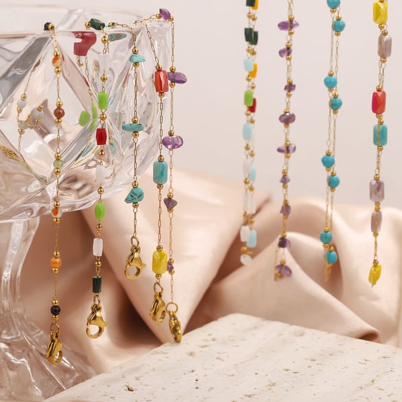 1 pezzo di collana a catena da donna in acciaio inossidabile color oro con perline abbaglianti