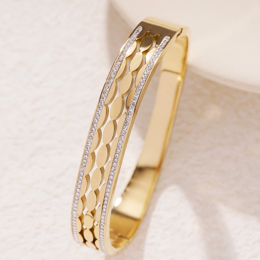 1 Stück Luxuriöse Serie Klassische geometrische Edelstahl Gold Farbe Damen Armreifen Bild3