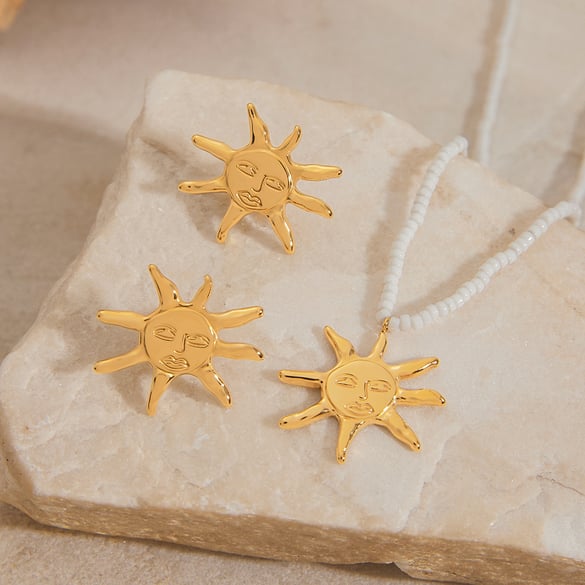 Retro Sun Stainless Steel Gold Color Beaded Necklaces