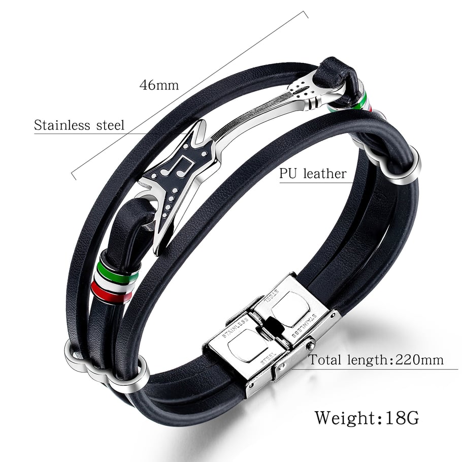 1 Piece Guitar Leather Stainless Steel Men's Bracelets Picture4