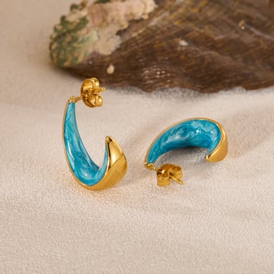 1 Pair Stylish Series Daily Blue Crescent Shape Stainless Steel Gold Color Women's Stud Earrings h5 Picture4