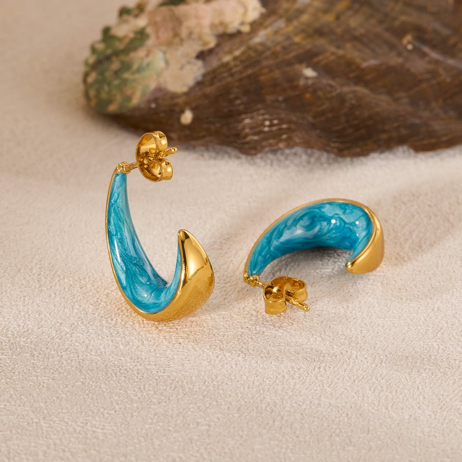 1 Pair Stylish Series Daily Blue Crescent Shape Stainless Steel Gold Color Women's Stud Earrings Picture4