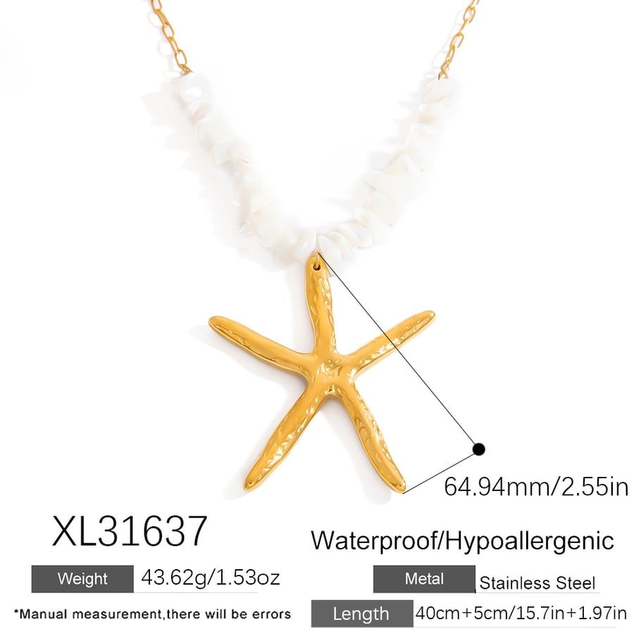 Collar de acero inoxidable dorado con diseño de estrella de mar de la serie Creative Ocean Imagen2