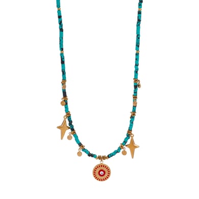 Polychrome Eye Stainless Steel Gold Color Women's Beaded Necklaces h5 Picture6