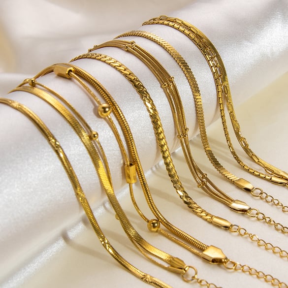 1 Piece Classic Series Daily Solid Color Stainless Steel Gold Color DIY Women's Chain Bracelets