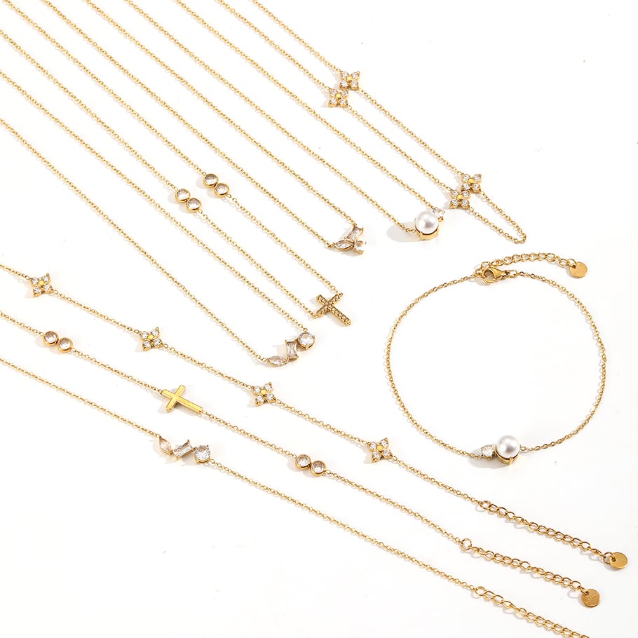 Sophisticated Zircon Stainless Steel Gold Color Women's Chain Necklaces Picture4