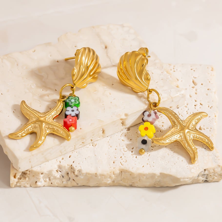 Starfish Stainless Steel Gold Color Drop Earrings Picture6