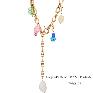 Oceanic Series Stainless Steel Gold Color Natural Stone Women's Pendant Necklaces h5 Picture2