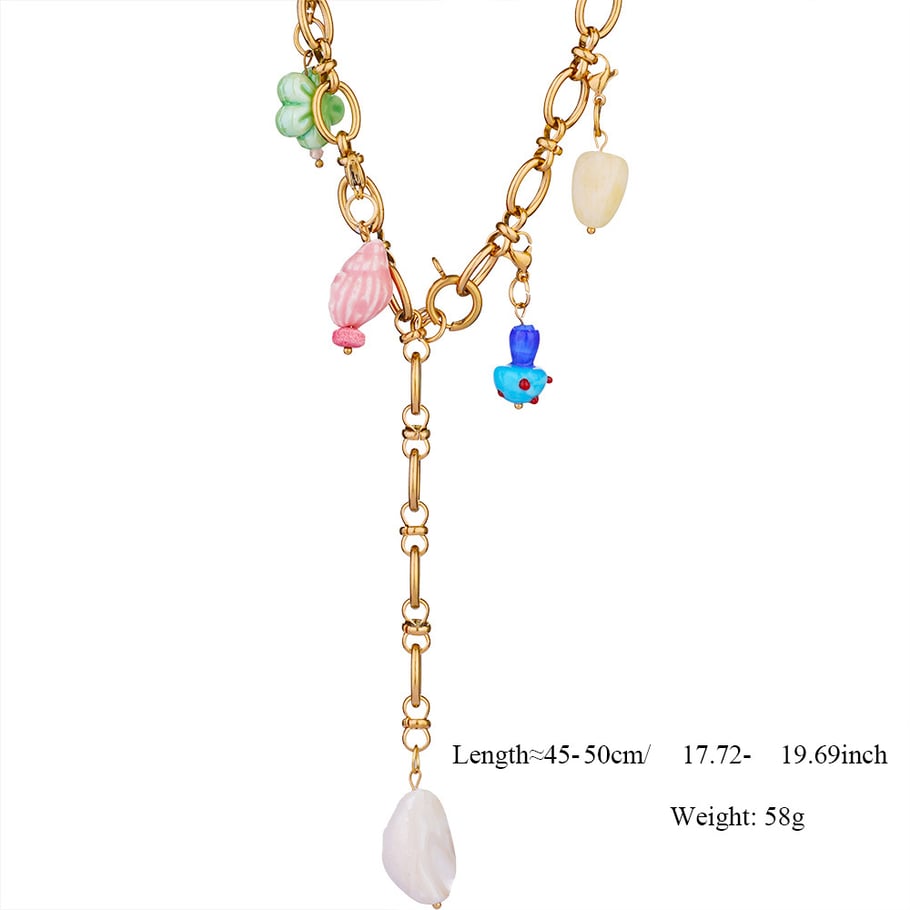 Oceanic Series Stainless Steel Gold Color Natural Stone Women's Pendant Necklaces Picture2