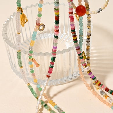 Bohemian Natural Stone Heart Stainless Steel Gold Color Women's Beaded Necklaces h5 Picture4