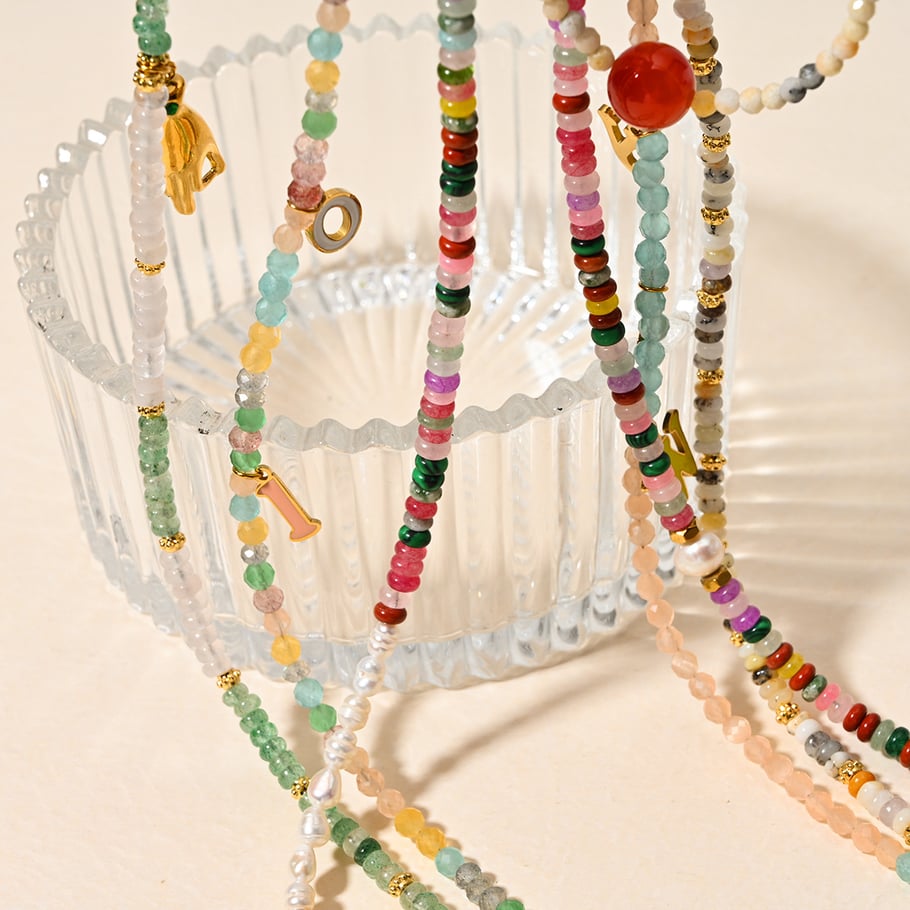 Bohemian Natural Stone Heart Stainless Steel Gold Color Women's Beaded Necklaces Picture4