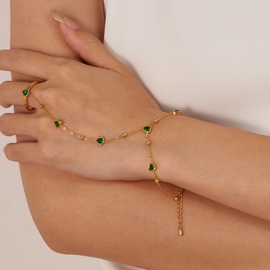 Pulsera de cadena de acero inoxidable con forma de corazón para mujer, color dorado y cristal, serie simple, 1 unidad h5 Imagen5
