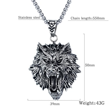 1 Piece Distinctive Wolf Head Stainless Steel Men's Necklaces h5 Picture5