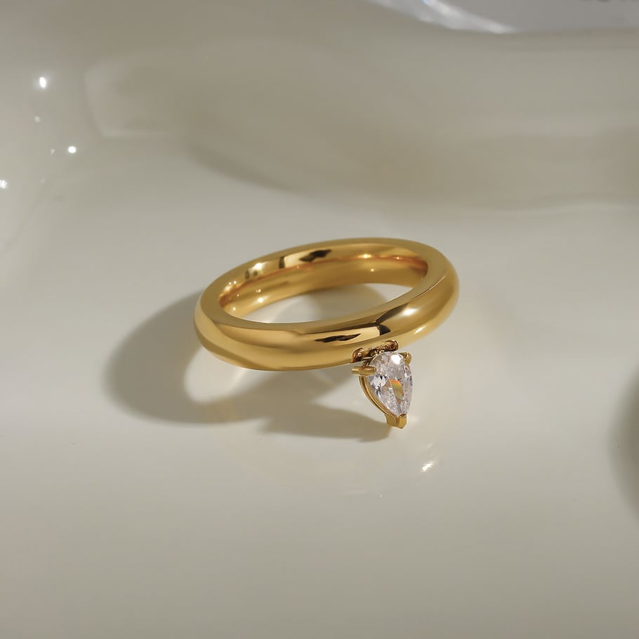 Classic Stainless Steel Gold Color Gemstone Rings h5Picture5