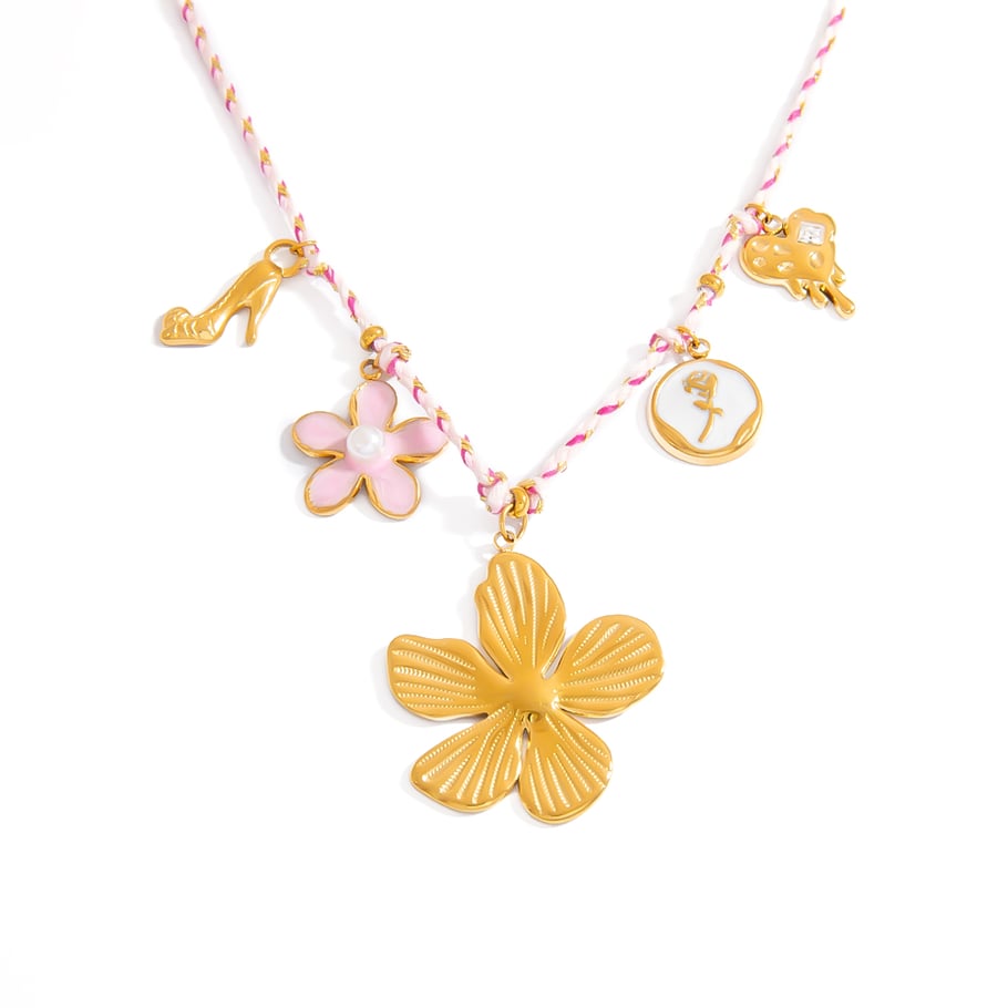 Sweet Flower Stainless Steel Gold Color Pendant Necklaces 