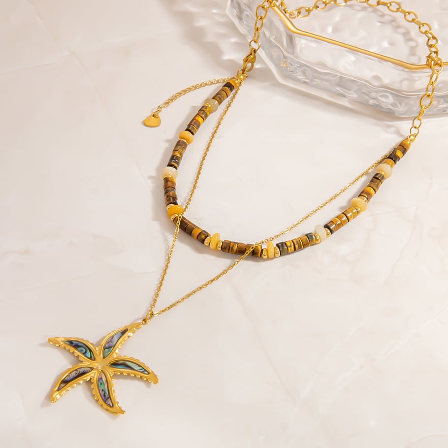 Designable Sun Stainless Steel Gold Color Natural Stone Women's Beaded Necklaces Picture8
