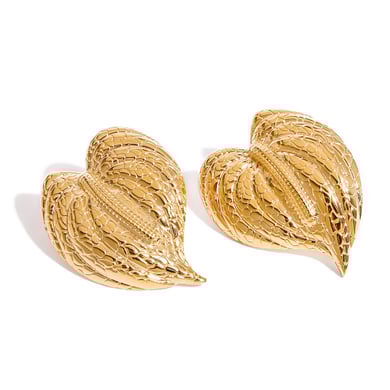 Retro Heart Stainless Steel Gold Color Stud Earrings h5 