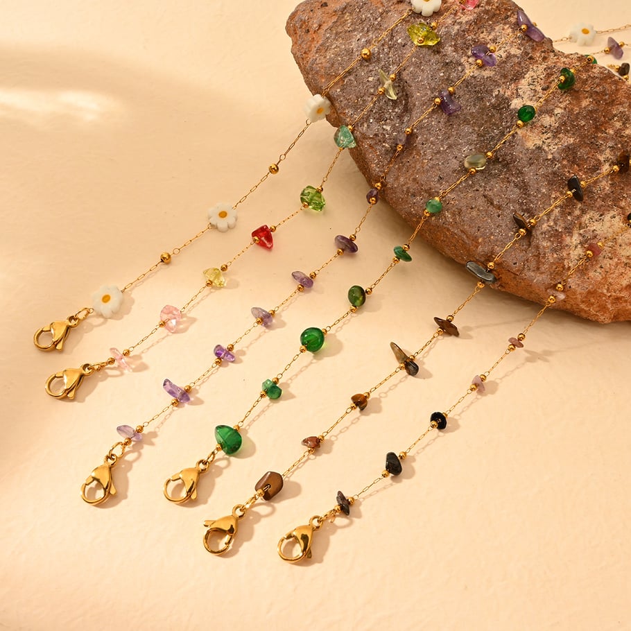 Polychrome Natural Flower Stainless Steel Gold Color Women's Anklets Picture4