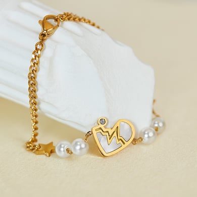 Pulsera de cadena de acero inoxidable color dorado para mujer, serie simple Daily Star, 1 pieza h5 Imagen5
