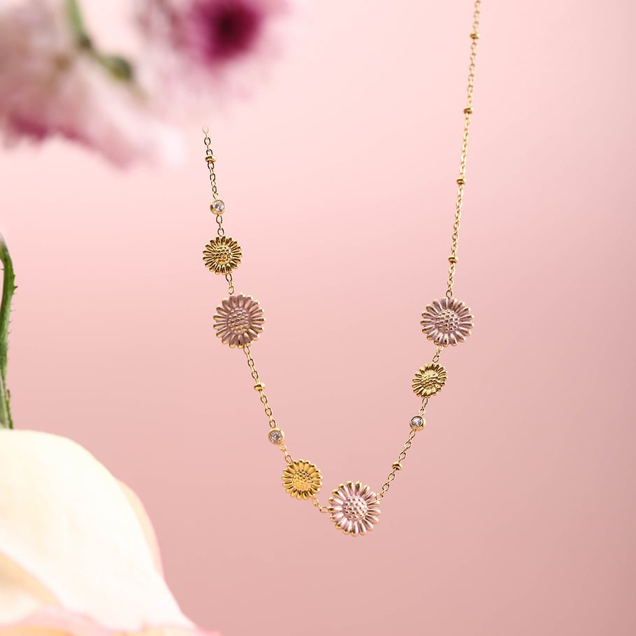 Süße Blumen-Halsketten aus Edelstahl Bild5