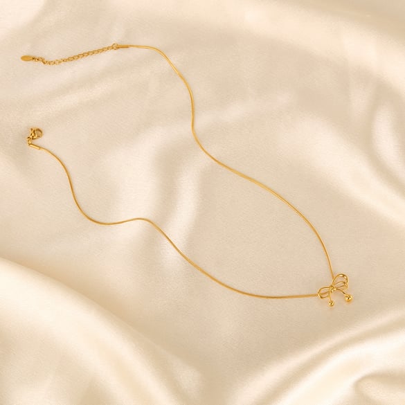 1 Piece Delicate Series Daily Bow Knot Line Stainless Steel Gold Color Women's Pendant Necklaces 2