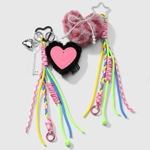 1 Piece Sweet Plush Heart Beaded Bow Bag Charms