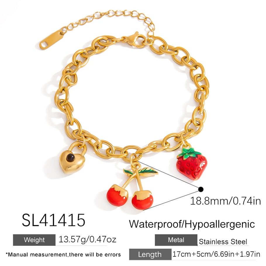 Romantic Cute Cherry Fruit Series Stainless Steel Bracelet for Women Picture2