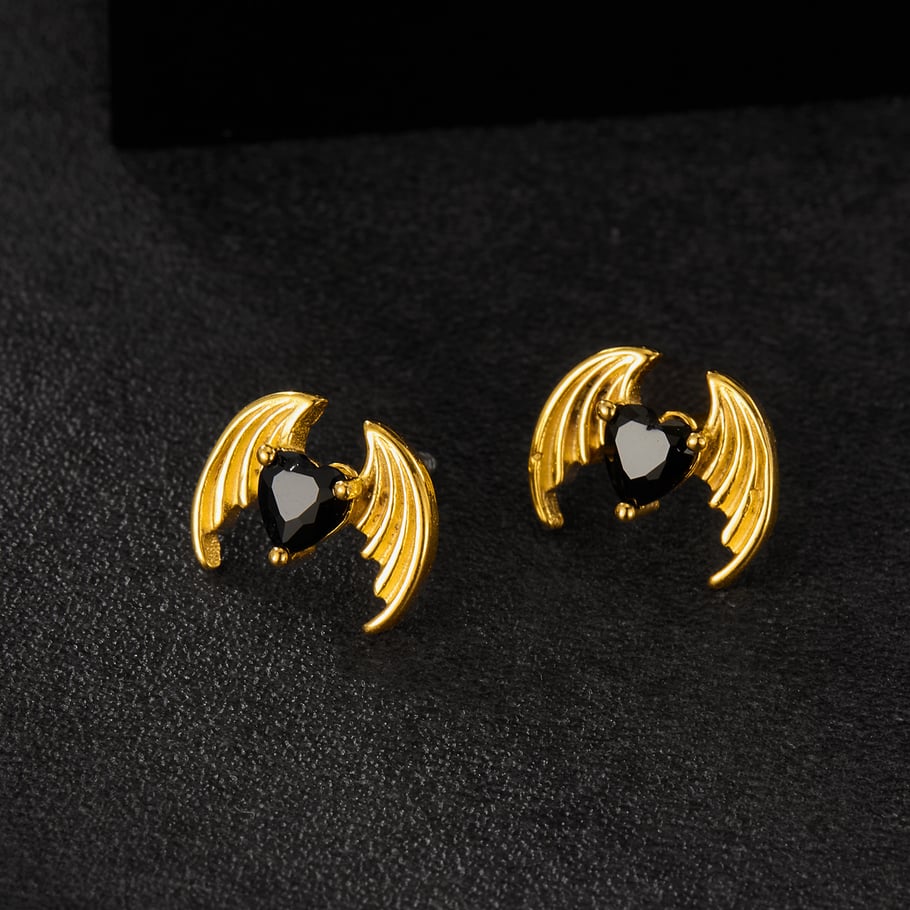 1 Piece Intricate Series Heart Wings Stainless Steel Gold Color Men's Earrings Picture4
