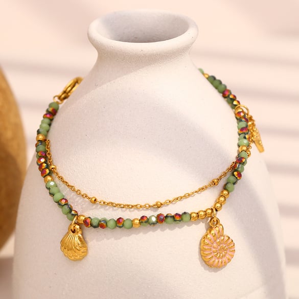 Oceanic Stainless Steel Gold Color Beaded Bracelets