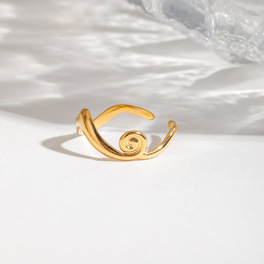 Spiral Stainless Steel Gold Color Women's Adjustable Rings Picture5