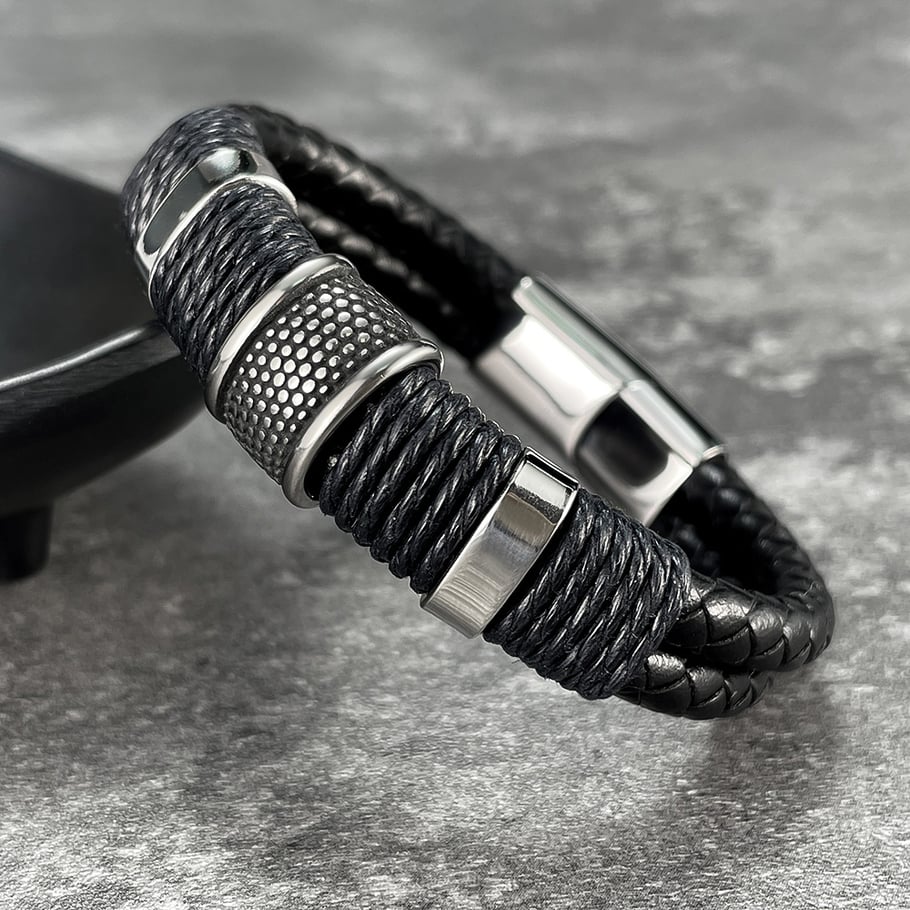 Pulseras de cuero rectangulares modernas para hombre de 1 pieza Imagen8