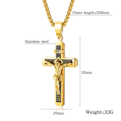 Klassische Kreuz Edelstahl Gold &amp; Silber Farbe Herren Halsketten h5 Bild4