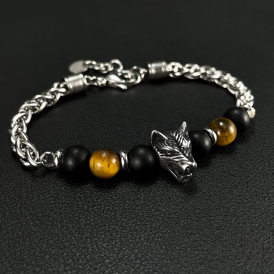 1 Piece Rugged Wolf Head Stainless Steel Men's Bracelets Picture3
