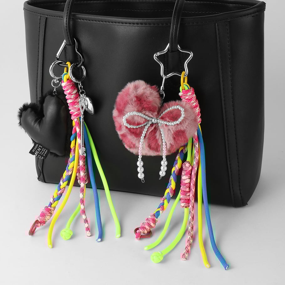 1 Piece Sweet Plush Heart Beaded Bow Bag Charms Picture3