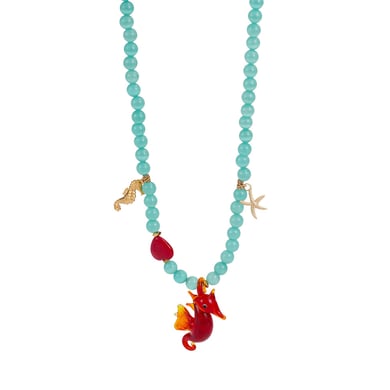 1 Piece Vivid Series Vacation Glass Sea Horse Stainless Steel Gold Color Natural Stone Women's Beaded Necklaces h5 Picture6