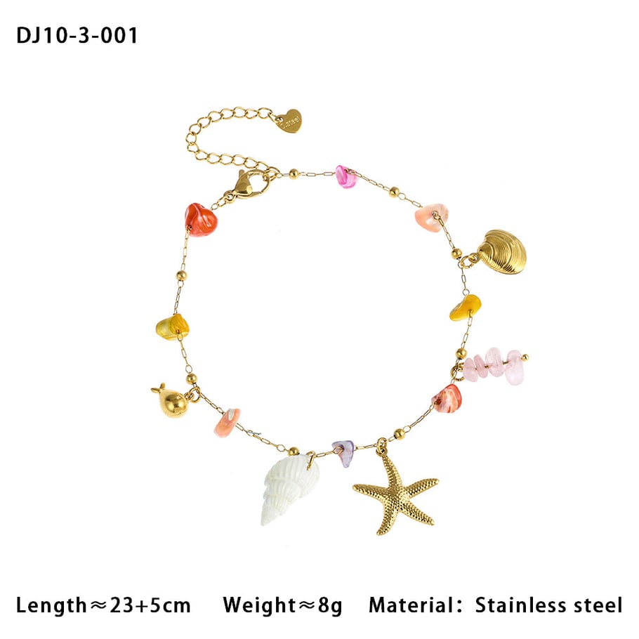 Colorful Vacation Turtle Stainless Steel Gold Color Natural Stone Anklets Picture2
