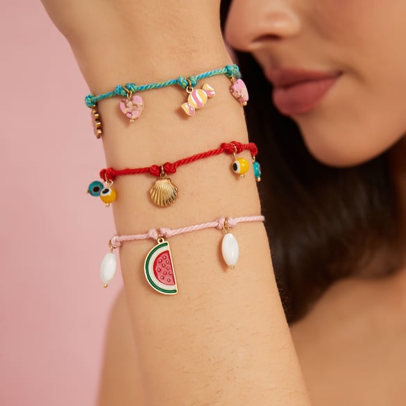 Natürliche Früchte Baumwollseil Edelstahl Gold Farbe Damen Charm Armbänder 2