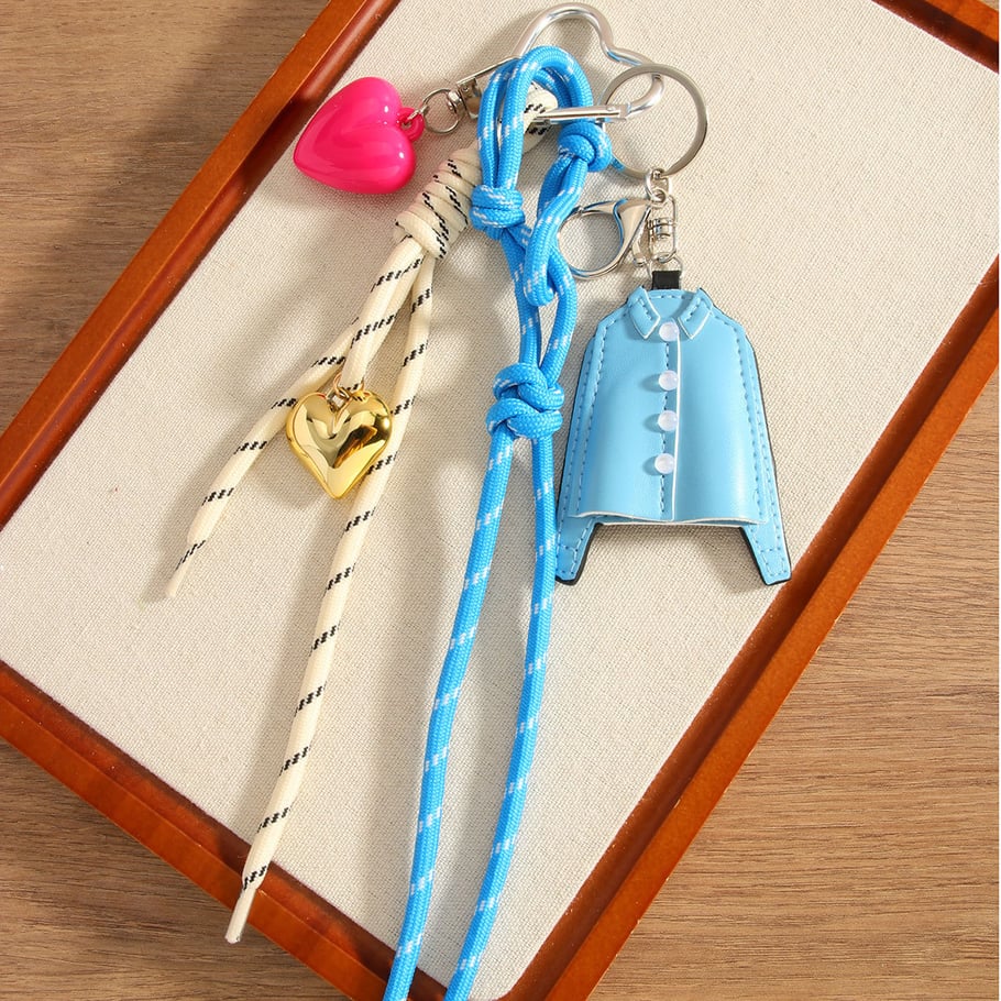 1Piece PU Blue Shirt Charm Key Chain Love Braided Rope Bag Pendant Picture5