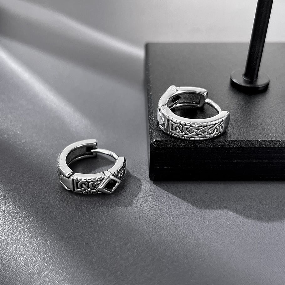 Dazzling Rhombus Stainless Steel Men's Hoop Earrings h5Picture4