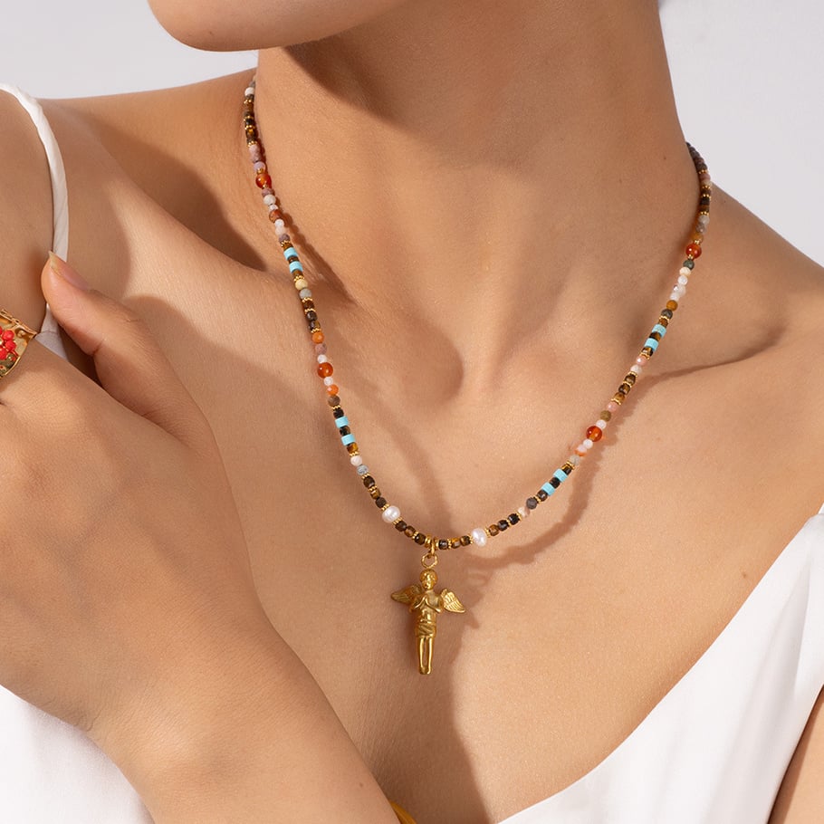 Vacation Turtle Summer Stainless Steel Gold Color Natural Stone Women's Pendant Necklaces Picture6