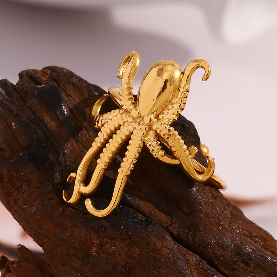 1 Piece Simple Series Vacation Turtle Stainless Steel   Gold Color  Women's Adjustable Rings Picture11