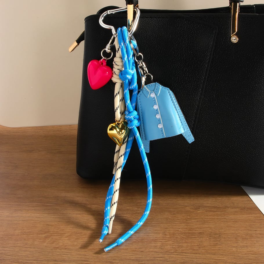 1Piece PU Blue Shirt Charm Key Chain Love Braided Rope Bag Pendant Picture3