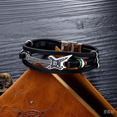 1 Piece Guitar Leather Stainless Steel Men's Bracelets h5 Picture3