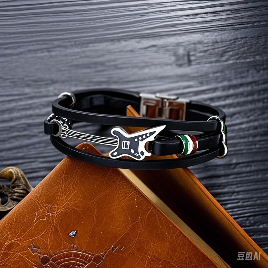 1 Piece Guitar Leather Stainless Steel Men's Bracelets Picture3