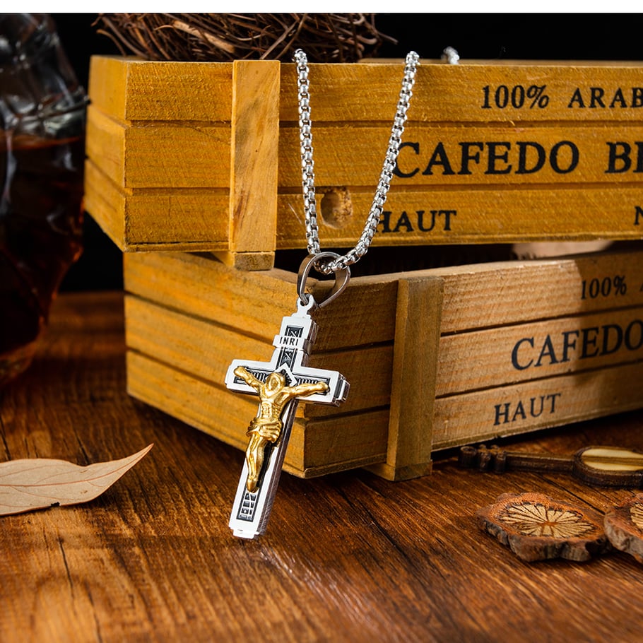 Klassische Kreuz Edelstahl Gold &amp; Silber Farbe Herren Halsketten Bild2