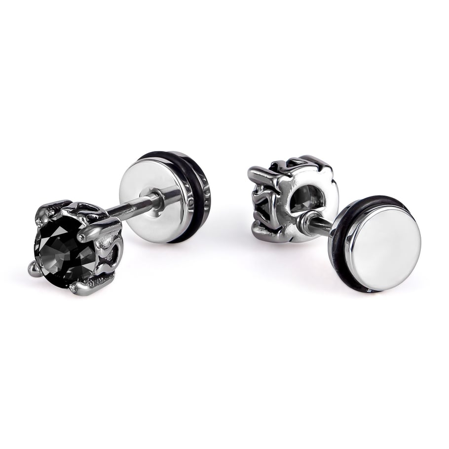1 Pair Versatile Dazzling Circle Stainless Steel Men's Stud Earrings Picture6