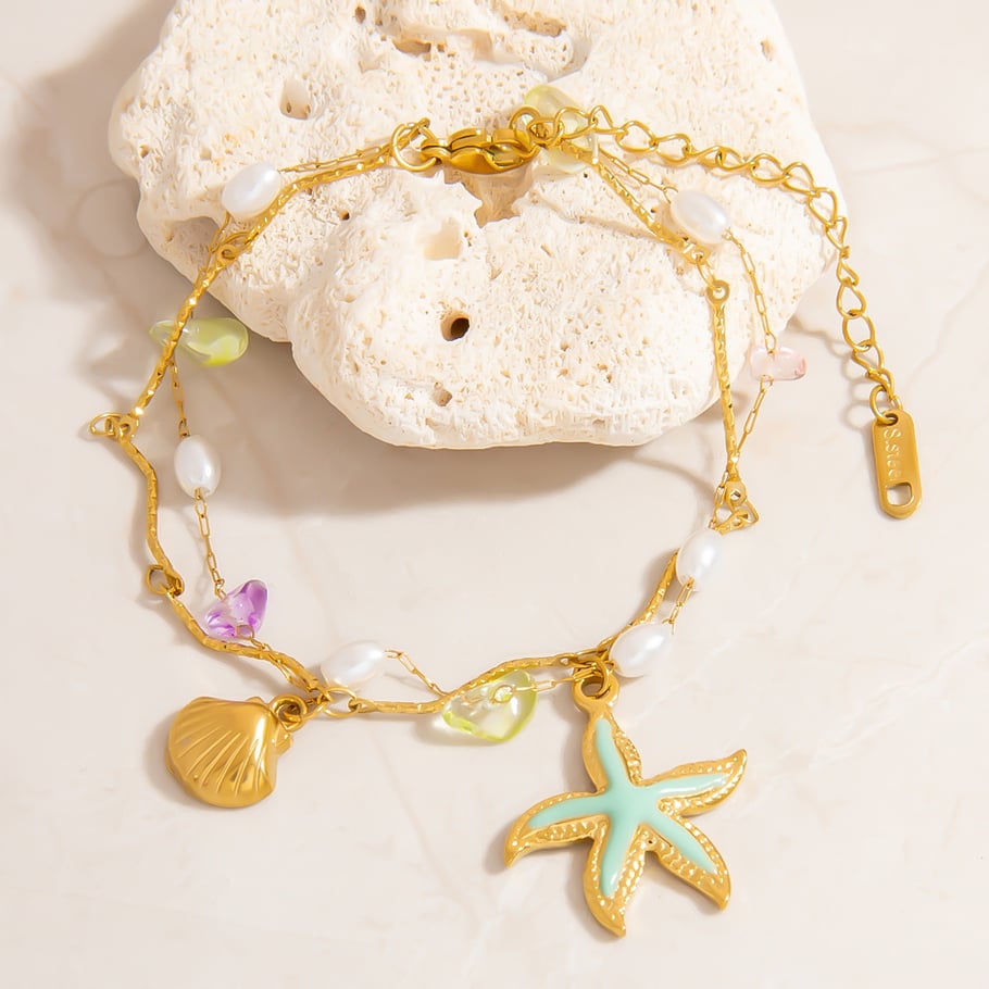 Oceanic Stainless Steel Gold Color Charm Bracelets Picture3