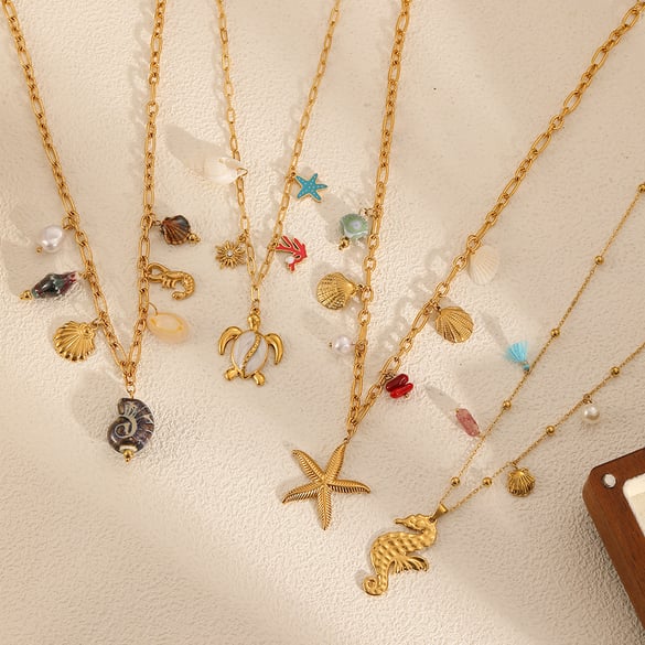 Ins Style Oceanic Stainless Steel Gold Color  Pendant Necklaces 2