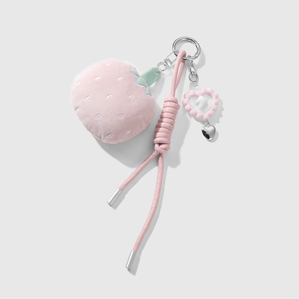 1 Piece Sweet Beaded Bow Plush Heart Strawberry Bag Charms