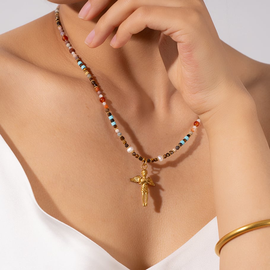 Vacation Turtle Summer Stainless Steel Gold Color Natural Stone Women's Pendant Necklaces Picture5